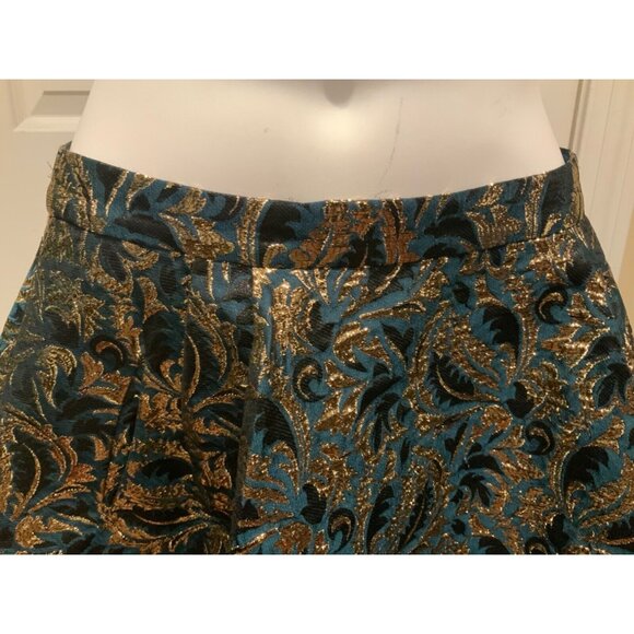 J. Crew Green Metallic Gold and Black Floral Jacquard A-Line Skirt, Size 6 (US) - Picture 2 of 9